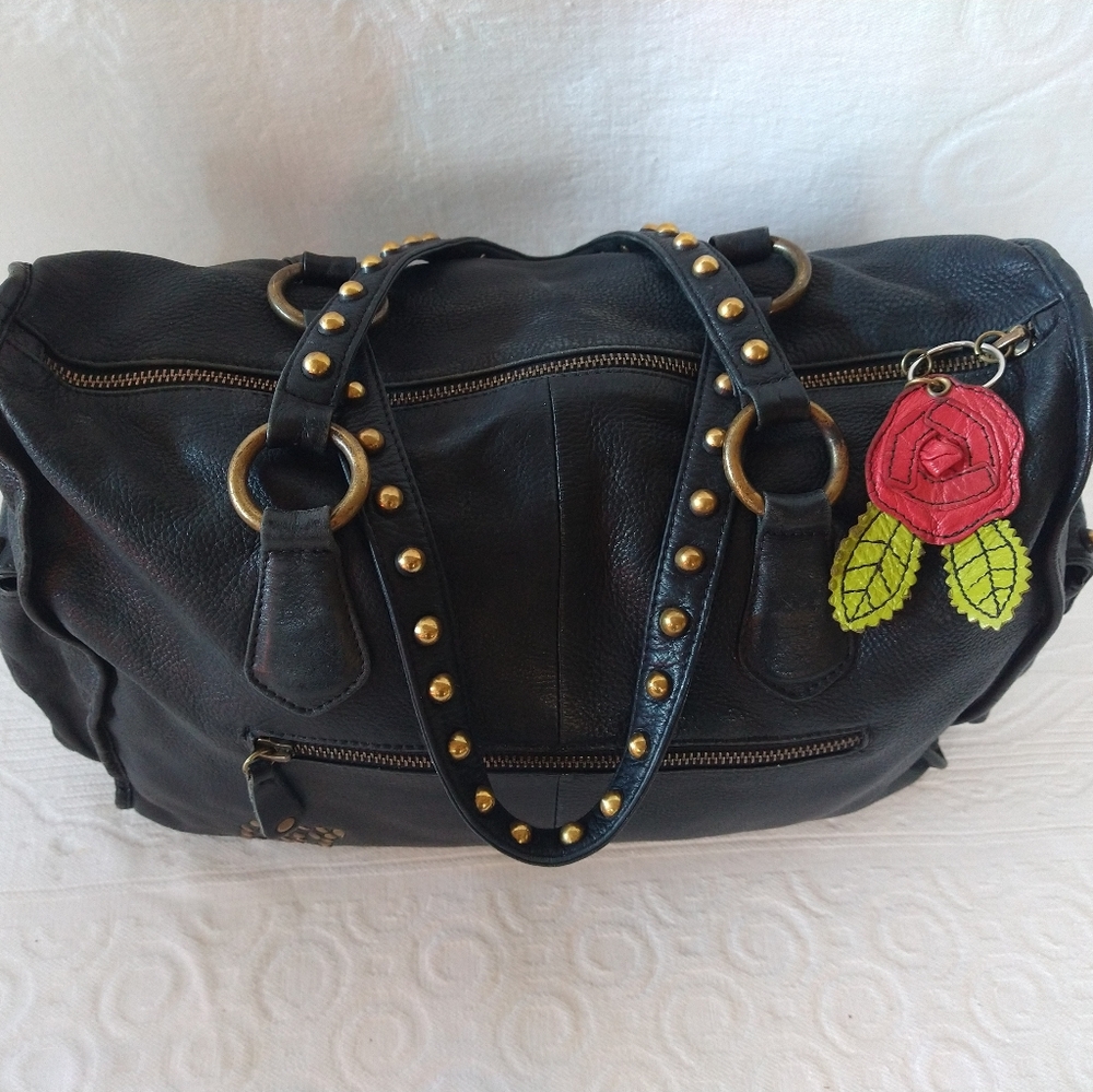 VINTAGE BLACK LEATHER BETSEY JOHNSON PURSE